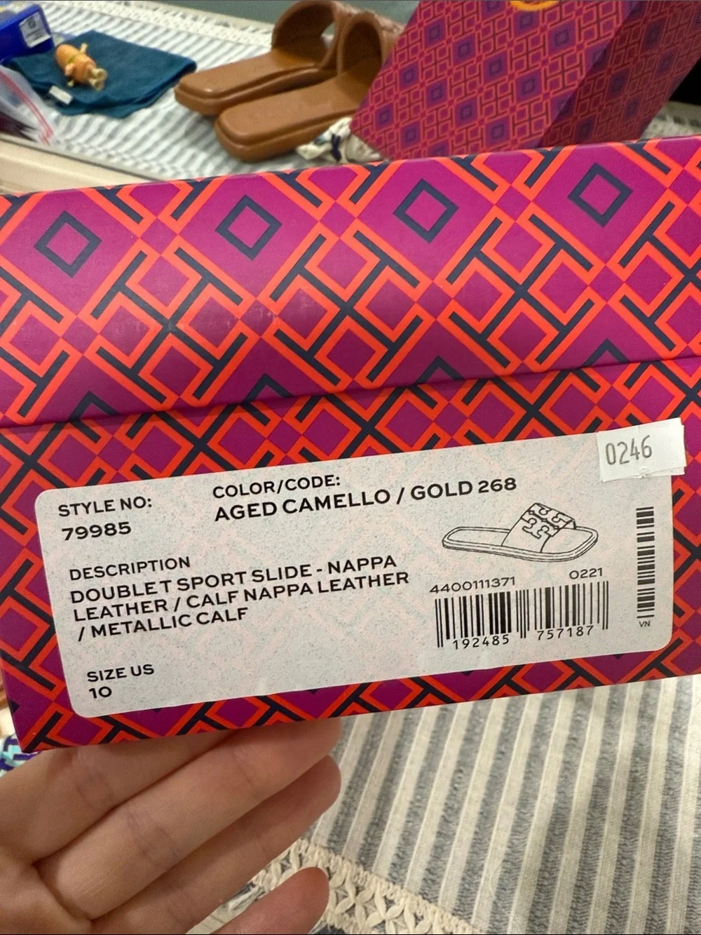 Tory Burch Cognac Leather Logo Slide Sandals